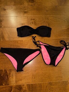 Victoria’s Secret + Pink Bikini Bandeau Top + Bikini Bottoms Bundle Black Small